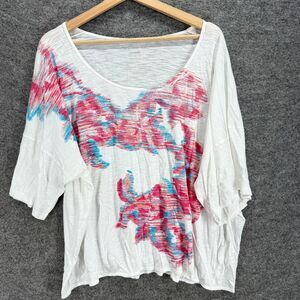 Calvin Klein T-Shirt Women XL White Colorblock Short Sleeve Cotton Round Neck